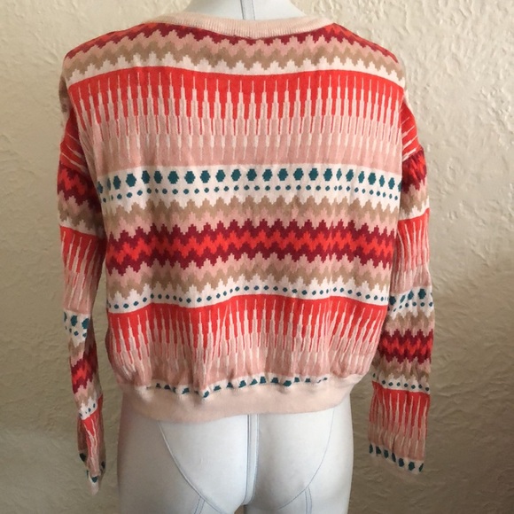 H&M Cropped Orange Tan Jade Pink Patterned Sweater - Picture 3 of 8